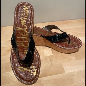 Sam Edelman Black Patent Cork Wedge Sandals